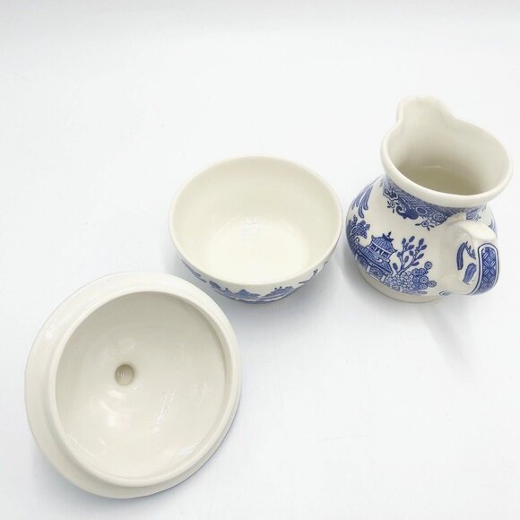Churchill Blue Willow Creamer and Sugar Bowl with Lid-England-Vintage - Picture 8 of 10